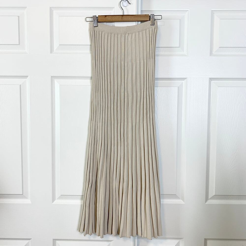 Dissh Ada Pleated Rib Knit Midi Maxi Skirt Slit Stone Size Small - Picture 7 of 8